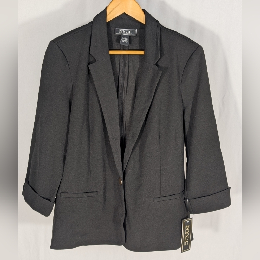 NWT!! New York & Company Women's Formal Black Blazer Brass Button Size Small